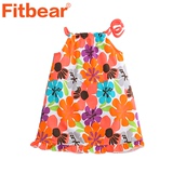 Fitbear 1件女童连衣裙公主裙夏季吊带裙印大花朵彩色婴儿裙子