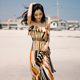 夏季女装新款彩色条纹韩国气质性感雪纺连衣裙吊带裙海边沙滩长裙