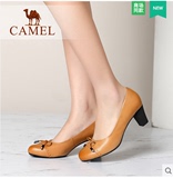 Camel/骆驼女鞋 正品休闲 打蜡羊皮蝴蝶结圆头高跟单鞋A61195602