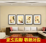 蓝色琉璃中式卡纸花鸟画独立有框棉布国画客厅卧室背景墙壁画装饰