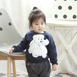 正品女童春装新款韩国亲子装北极熊毛毛绒卫衣中性宝宝卡通套头衫