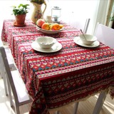 棉麻桌布布艺异域民族风台布餐桌布茶几布盖巾波西米亚红蓝包邮