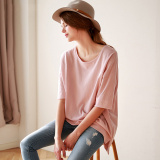 bANG－ON2016夏装新款纯棉中袖t恤女款纯色中长款打底衫宽松大码