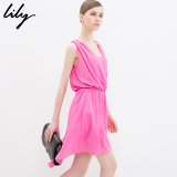 Lily2016夏新款女装商务休闲通勤收腰OL无袖连衣裙114250J7331