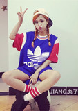 韩版hiphop嘻哈原宿街头风BF棒球服宽松大码个性短袖T恤连衣裙女