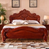 简右 卧室家具欧式全实木床1.8米双人床婚床手工雕花纯实木大床