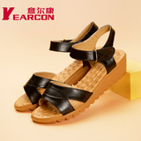 YEARCON/意尔康2016夏季新款女士凉鞋坡跟防滑牛皮简约舒适婆婆鞋