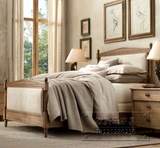 出口欧式实木家具 亚麻软包现货床 法式白蜡木床美式乡村双人软床