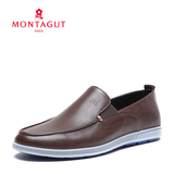 Montagut/梦特娇男鞋夏季圆头套脚纯色头层牛皮男士休闲皮鞋8305
