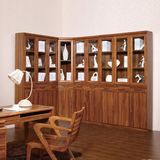 中式实木转角书柜自由组合书架直角书柜乌金木色橡木玻璃书柜特价