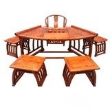 榆木扇形茶桌仿古实木家具马鞍桌书画桌茶艺桌餐桌椅组合仿古家具