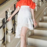 不规则裙2016夏季新款韩版女装修身显瘦高腰a字裙中长蕾丝半身裙