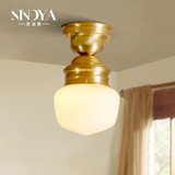 圣迪雅美式全铜小吸顶灯纯铜阳台厨卫走道玄关白玉玻璃灯罩灯具