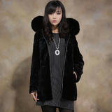 2015年女装新款大衣 水貂毛领羊剪绒 修身羊皮毛一体外套特价