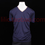 威可多专柜正品 14夏款深蓝色棉+桑蚕丝短袖T恤 蓝标直筒版型