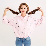 2015春季新款韩版女装独家定制直筒卡通米奇图案宽松衬衣长袖衬衫