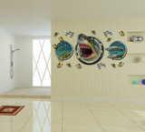 卫生间海底世界鲨鱼3d立体墙贴卧室衣柜画可移除防水墙壁贴纸贴画
