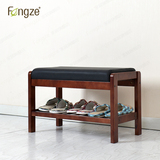 Fengze实木简约换鞋凳简易门厅凳桦木现代软包仿皮坐垫FZ-806