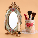 欧式古典宫廷玫瑰花流苏树脂化妆镜子 桌面台镜 复古梳妆镜 立镜