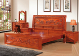 新款仿红木大床整幅雕山水画橡木床全实木1.8米双人床复古硬板床