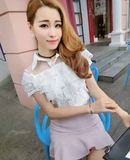 苛苛非主流韩版潮女人味蕾丝衬衣短袖时尚个性潮上衣打底衫女修身