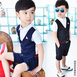 2男童夏装礼服套装3儿童马甲两件套4韩版5英伦小西装6短袖8岁男孩