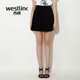 Westlink/西遇2016夏季新款 简约黑色短裙针织半身A字裙显瘦伞裙