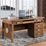 中格 1.5米加长中式办公桌电脑桌实木大电脑桌台式桌家用书桌橡木