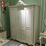 欧式推拉门衣柜 美式雕花象牙白大衣柜 整体四门衣橱组合家具定制