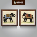 慕斯维东南亚装饰画玄关画中式手绘油画过道抽象泰式风格挂画大象
