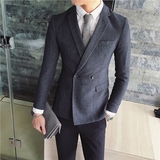 韩国男版修身小西装春秋英伦青年个性麻料西服休闲男装外套单西潮