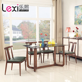 实木餐桌椅组合 创意北欧宜家小户型钢化玻璃现代简约白腊木饭台