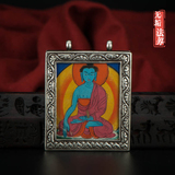 西藏老唐卡嘎乌盒老矿物彩泥彩绘释迦牟尼佛扎卡小唐卡辟邪护身符