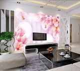 3D大型壁画粉紫百合现代简约背景墙纸 客厅卧室无缝真丝墙布壁纸