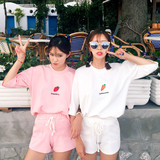 夏季新款宽松韩版短袖T恤女学生水果休闲两件套装短裤运动服套装