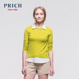 PRICH衣恋旗下女装2015秋新品纯色假两件OL长袖针织衫PRKW53753R