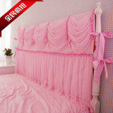 韩式床品田园加棉粉红小格子床头罩床头套蕾丝全棉软包防尘罩盖