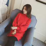 2015秋冬季韩国毛衣半高领宽松韩版灯笼袖针织衫女套头中长款上衣