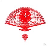 创意红色挂钟客厅挂表现代简约钟表静音石英钟扇形中国风艺术时钟
