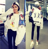 韩国学院风大码女装涂鸦拼接GD棒球服宽松原宿bf短款风衣外套女潮