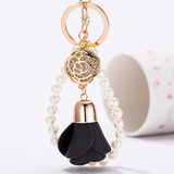 韩国版创意礼品珍珠可爱皮革小花汽车钥匙扣女包包挂件钥匙链饰品