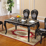 欧式餐桌椅组合6人小户型长方形一桌四椅套装小户型餐厅饭桌黑色