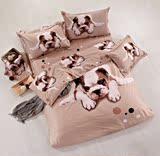 白色小狗儿童床单被套四件套纯棉全棉3D动物个性婚庆床上用品床笠