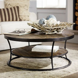 LOFT风格咖啡圆桌美式复古实木铁艺工业风创意客厅家具圆形茶几
