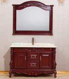 雕花新款欧式浴室柜仿古美国红橡木开放漆落地实木卫浴洗脸盆组合