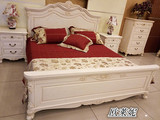 欧式仿古象牙白色做旧实木双人床C雕花开放漆1.8米双人床美式包邮