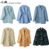 vintage古着孤品复古日本大衣纯色oversize羊毛双排扣中长款外套3
