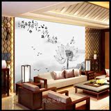 中式古典水墨墙纸客厅卧室电视背景墙荷花山水情壁纸无缝大型壁画