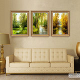四季风景手绘油画欧式客厅装饰画有框三联沙发背景墙壁玄关挂画