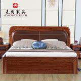 光明家具 红橡木卧室实木家具床1.8米双人床 现代中式全实木床